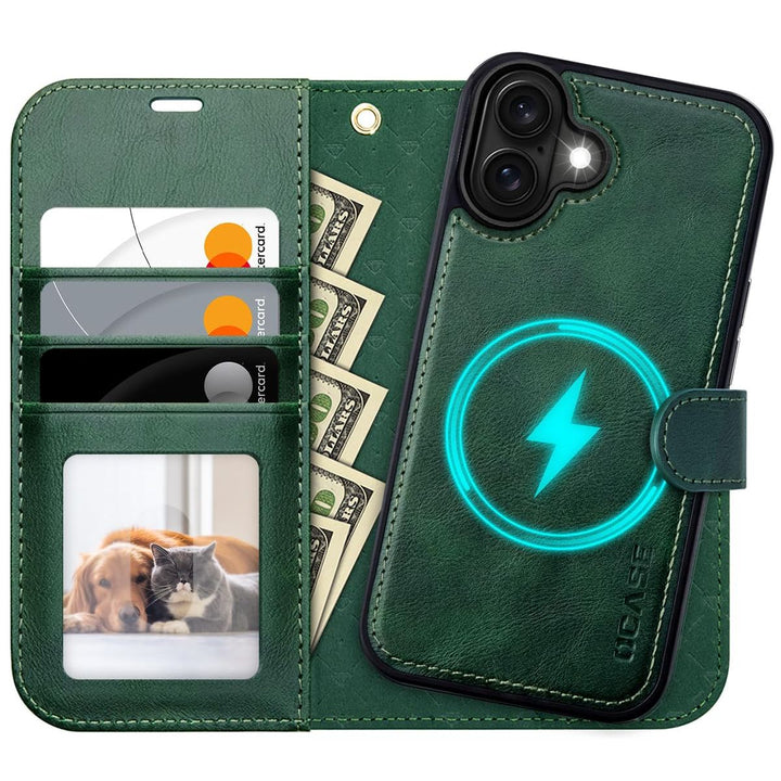 OCASE iPhone 16 Pro Detachable Wallet Case – PU Leather, RFID Blocking (Ice Blue)