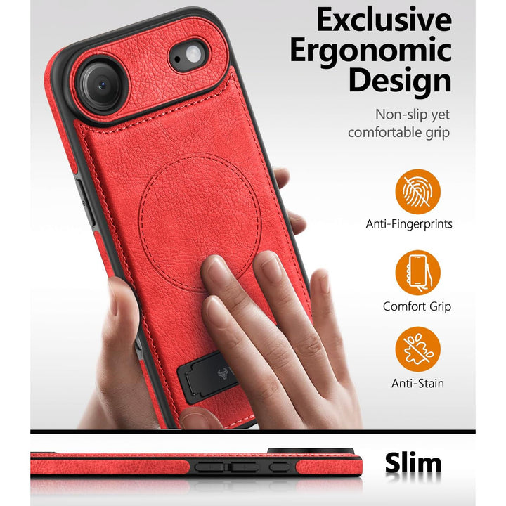 MagSafe SlimStand: Magnetic Leather Case for iPhone 17