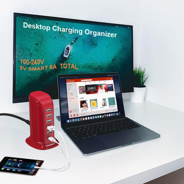 Upoy 6-Port USB Charger Block with Type C - Red