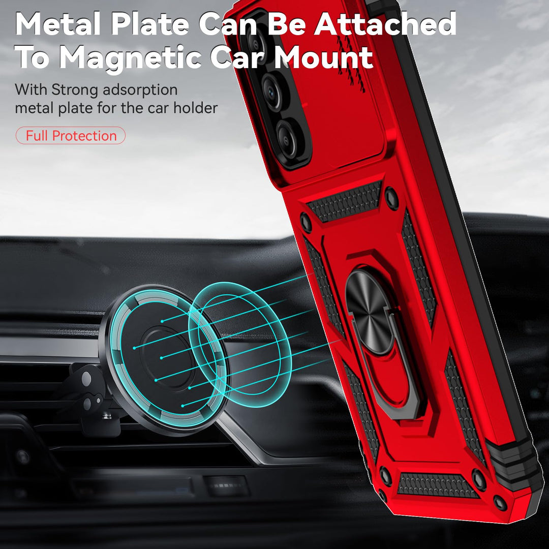 SunStory Phone Case for Samsung Galaxy A15 5G Case with HD Screen Protector & Slide Camera Cover & Rotated Ring Kickstand, [Military-Grade] Phone Case for Galaxy A15 5G (Red) - DOKUTRONIX