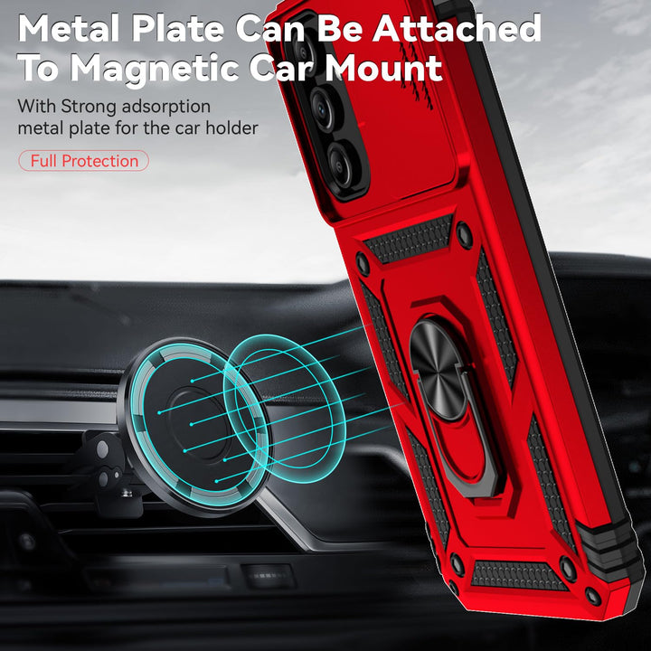 SunStory Phone Case for Samsung Galaxy A15 5G Case with HD Screen Protector & Slide Camera Cover & Rotated Ring Kickstand, [Military-Grade] Phone Case for Galaxy A15 5G (Red) - DOKUTRONIX