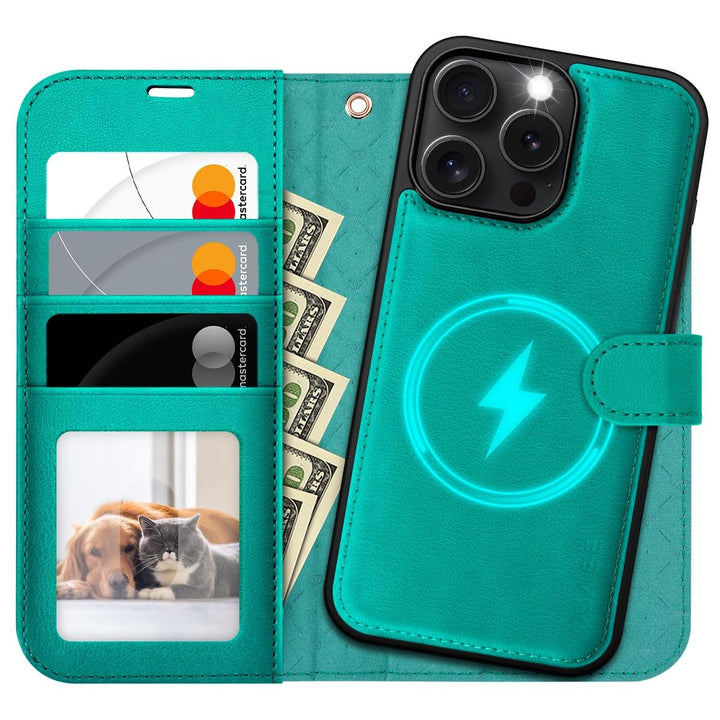 OCASE iPhone 16 Pro Detachable Wallet Case – PU Leather, RFID Blocking (Ice Blue)