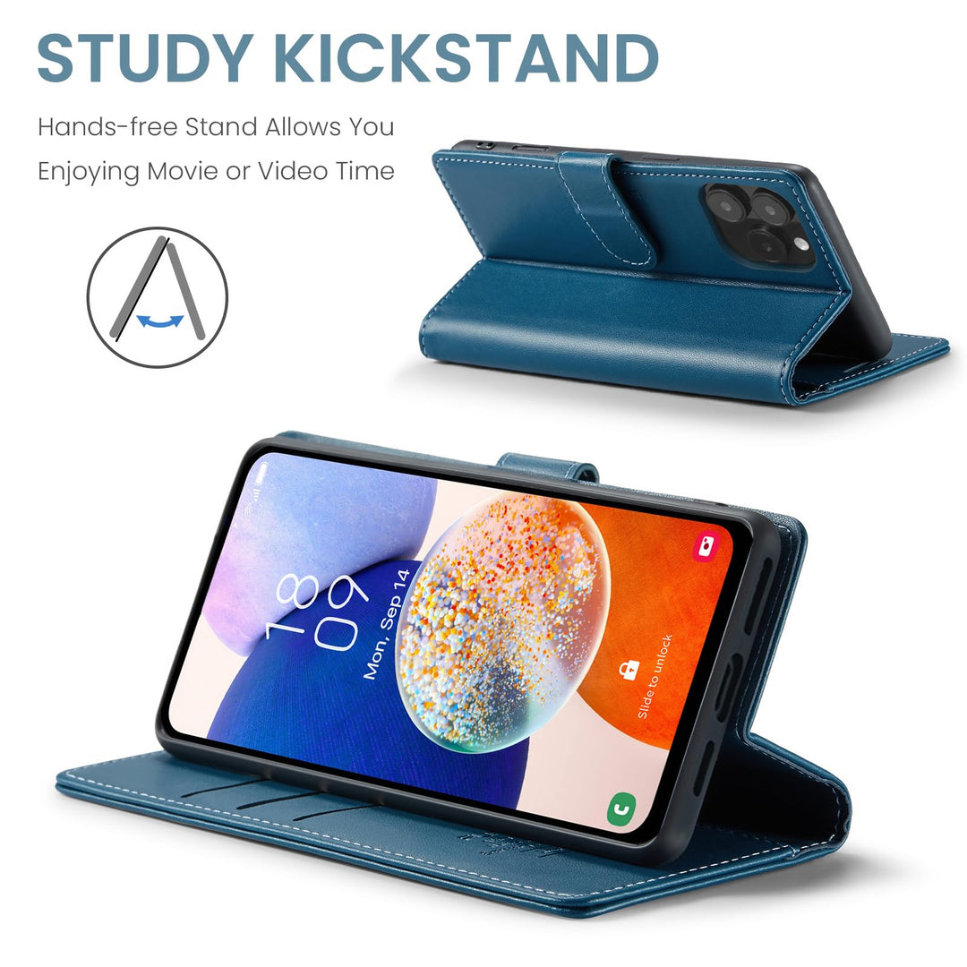 iPhone 16 Pro RFID Wallet Case - Purple Flip Cover