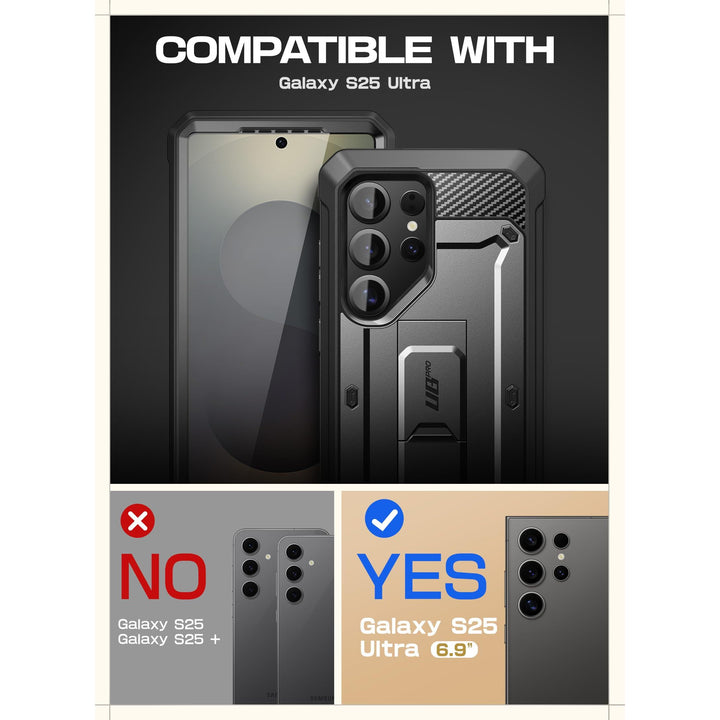SUPCASE for Samsung Galaxy S25 Ultra Case with Stand (Unicorn Beetle Pro), [2 Front Frames] [Built-in Screen Protector & Belt-Clip] Military-Grade Protection Phone Case for S25 Ultra 6.9 Inch, Black - DOKUTRONIX