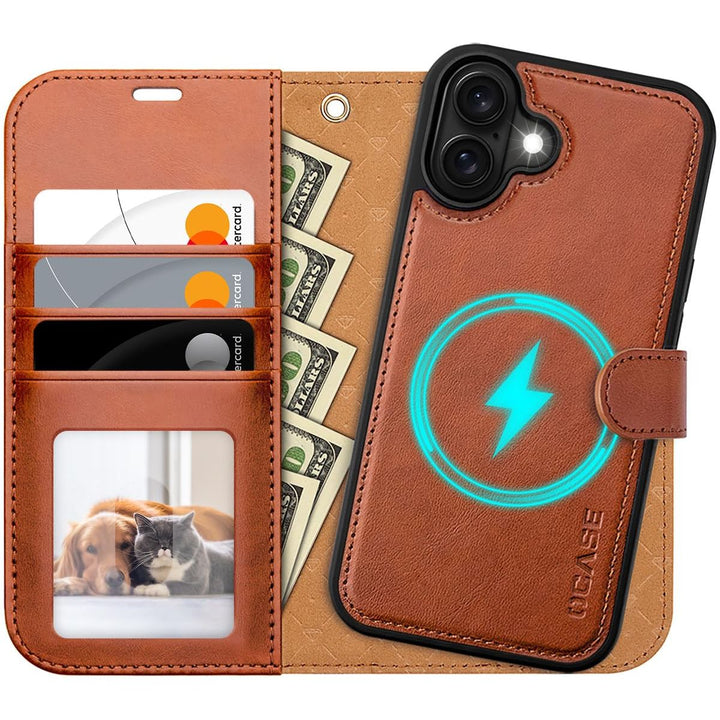 OCASE iPhone 16 Pro Detachable Wallet Case – PU Leather, RFID Blocking (Ice Blue)