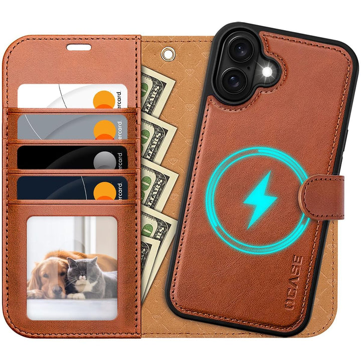 OCASE iPhone 16 Pro Detachable Wallet Case – PU Leather, RFID Blocking (Ice Blue)