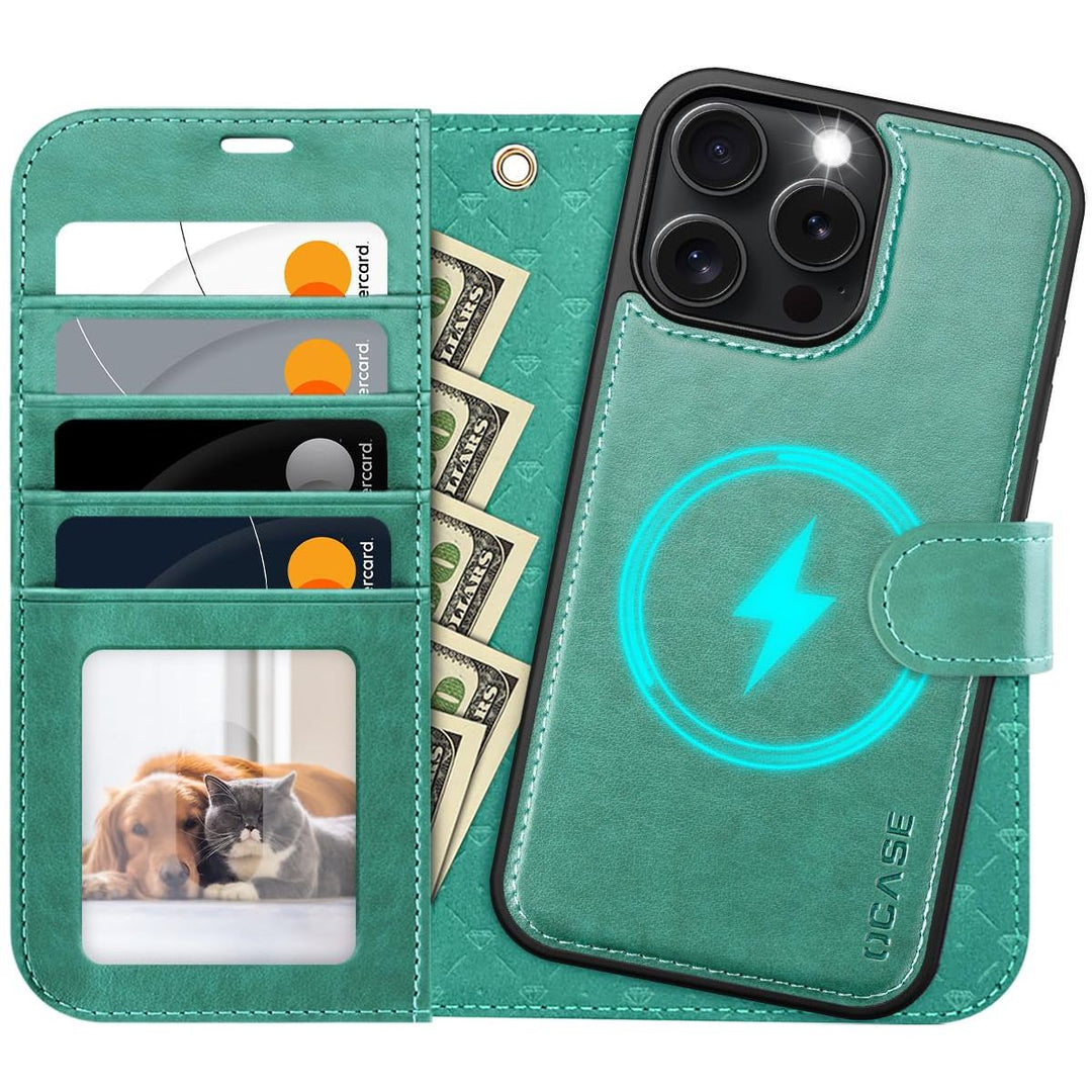 OCASE iPhone 16 Pro Detachable Wallet Case – PU Leather, RFID Blocking (Ice Blue)