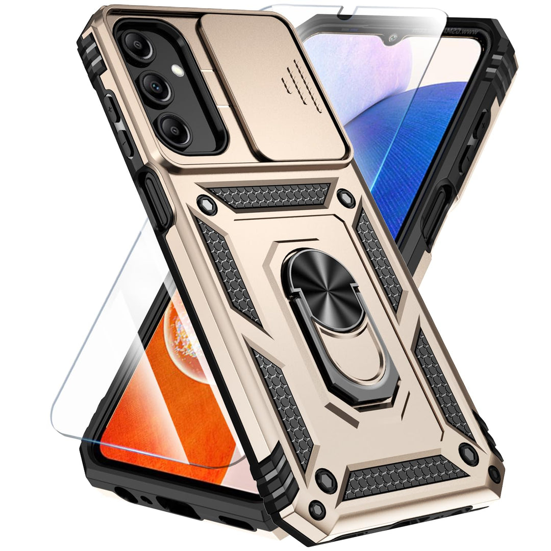 SunStory Phone Case for Samsung Galaxy A15 5G Case with HD Screen Protector & Slide Camera Cover & Rotated Ring Kickstand, [Military-Grade] Phone Case for Galaxy A15 5G (Red) - DOKUTRONIX