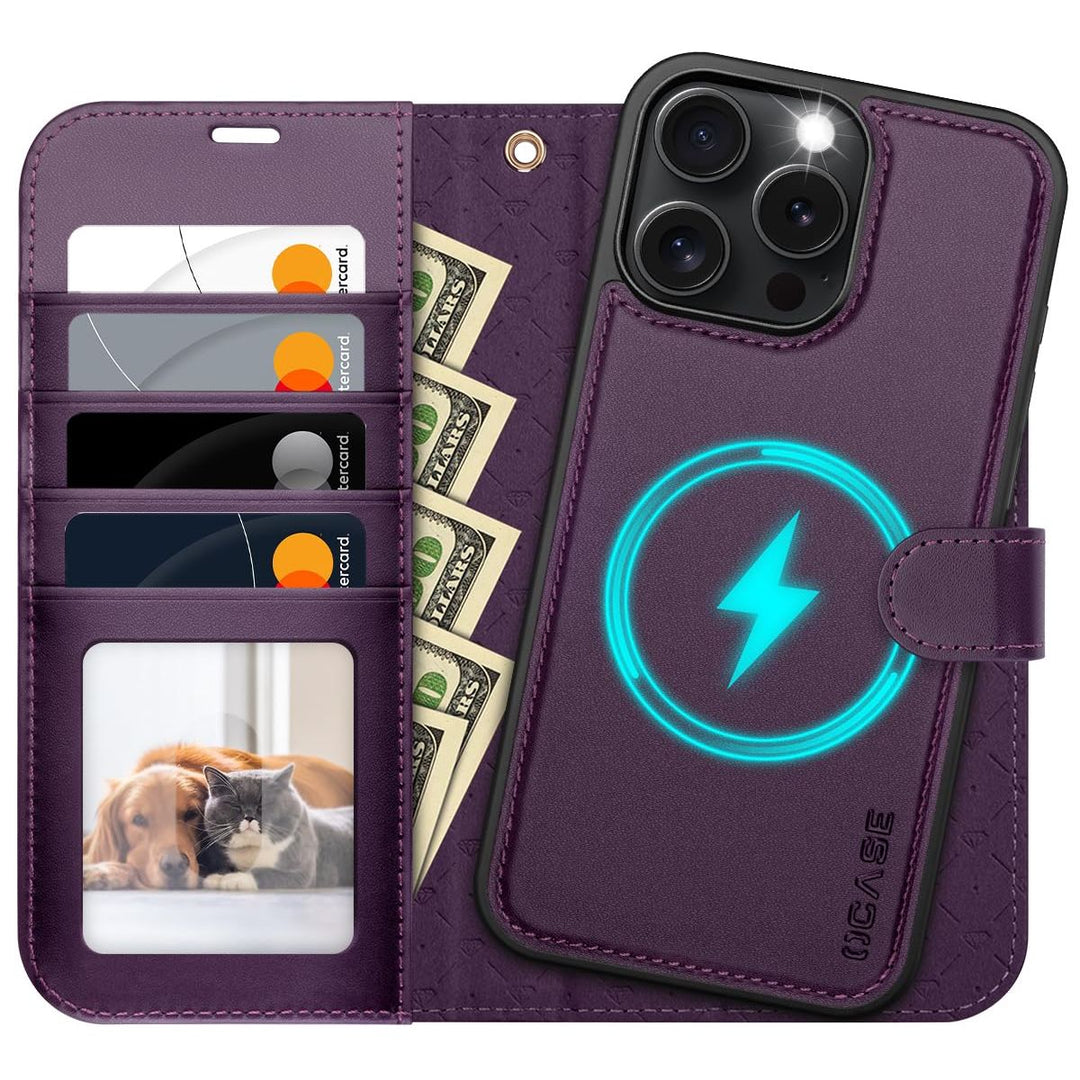 OCASE iPhone 16 Pro Detachable Wallet Case – PU Leather, RFID Blocking (Ice Blue)