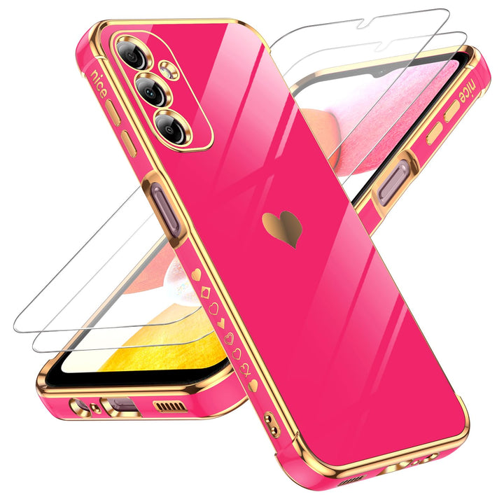 LeYi for Samsung Galaxy A15 5G Case: with Tempered Glass Screen Protector [2 Pcs]+ Full Camera Lens Protection,Love Heart Plating Girly Cute Luxury Shockproof Case, Cute Present for Mom, Dark Purple - DOKUTRONIX
