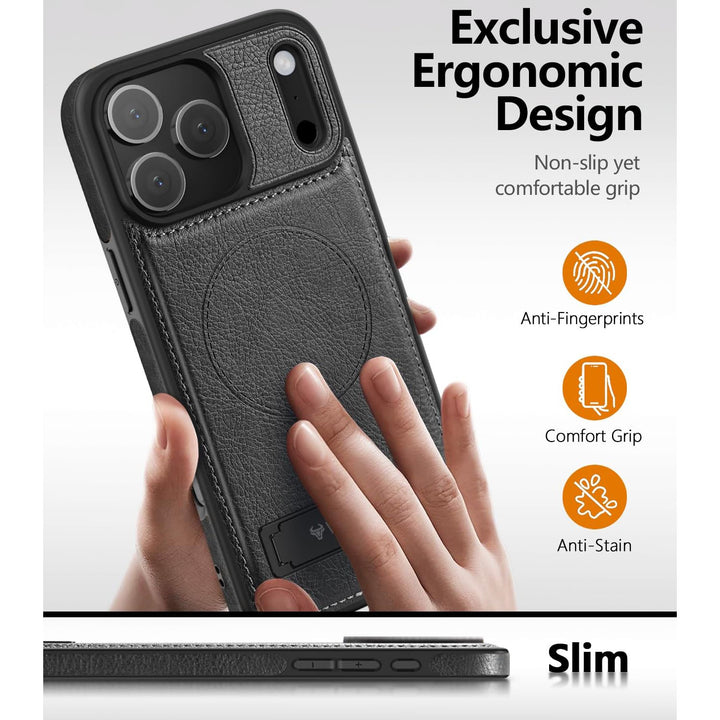 MagSafe SlimStand: Magnetic Leather Case for iPhone 17