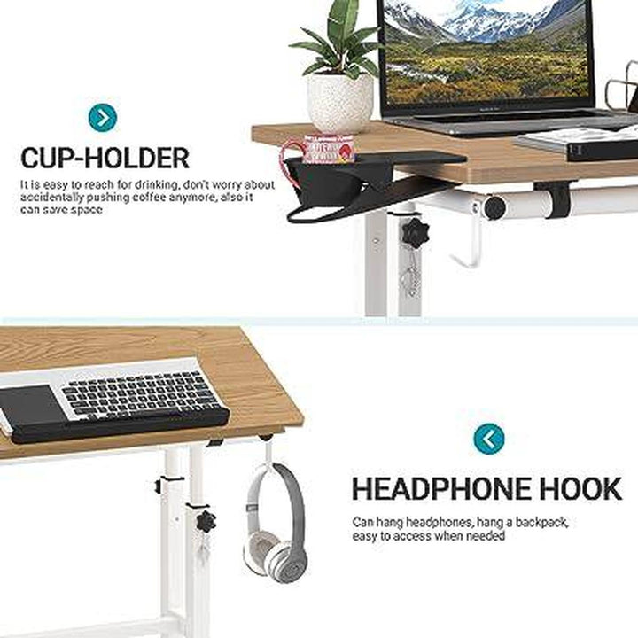 Khaki Mobile Laptop Cart with Cup Holder - DOKUTRONIX