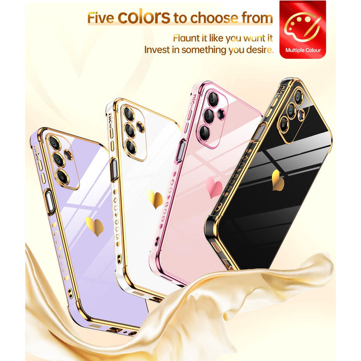 LeYi for Samsung Galaxy A15 5G Case: with Tempered Glass Screen Protector [2 Pcs]+ Full Camera Lens Protection,Love Heart Plating Girly Cute Luxury Shockproof Case, Cute Present for Mom, Dark Purple - DOKUTRONIX