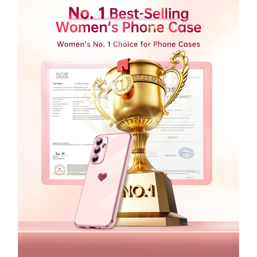 LeYi for Samsung Galaxy A15 5G Case: with Tempered Glass Screen Protector [2 Pcs]+ Full Camera Lens Protection,Love Heart Plating Girly Cute Luxury Shockproof Case, Cute Present for Mom, Dark Purple - DOKUTRONIX