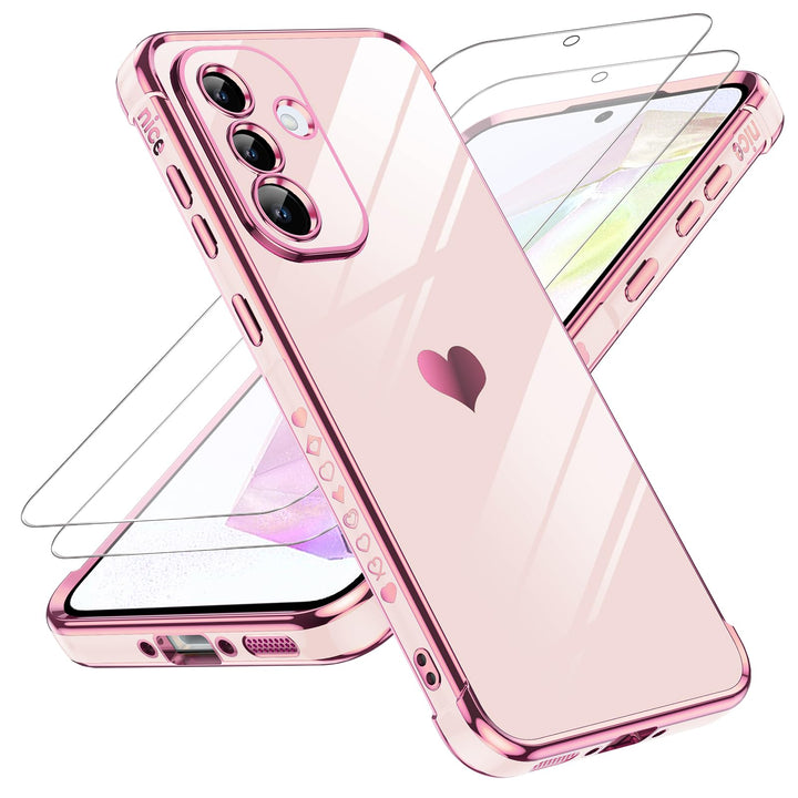LeYi for Samsung Galaxy A15 5G Case: with Tempered Glass Screen Protector [2 Pcs]+ Full Camera Lens Protection,Love Heart Plating Girly Cute Luxury Shockproof Case, Cute Present for Mom, Dark Purple - DOKUTRONIX
