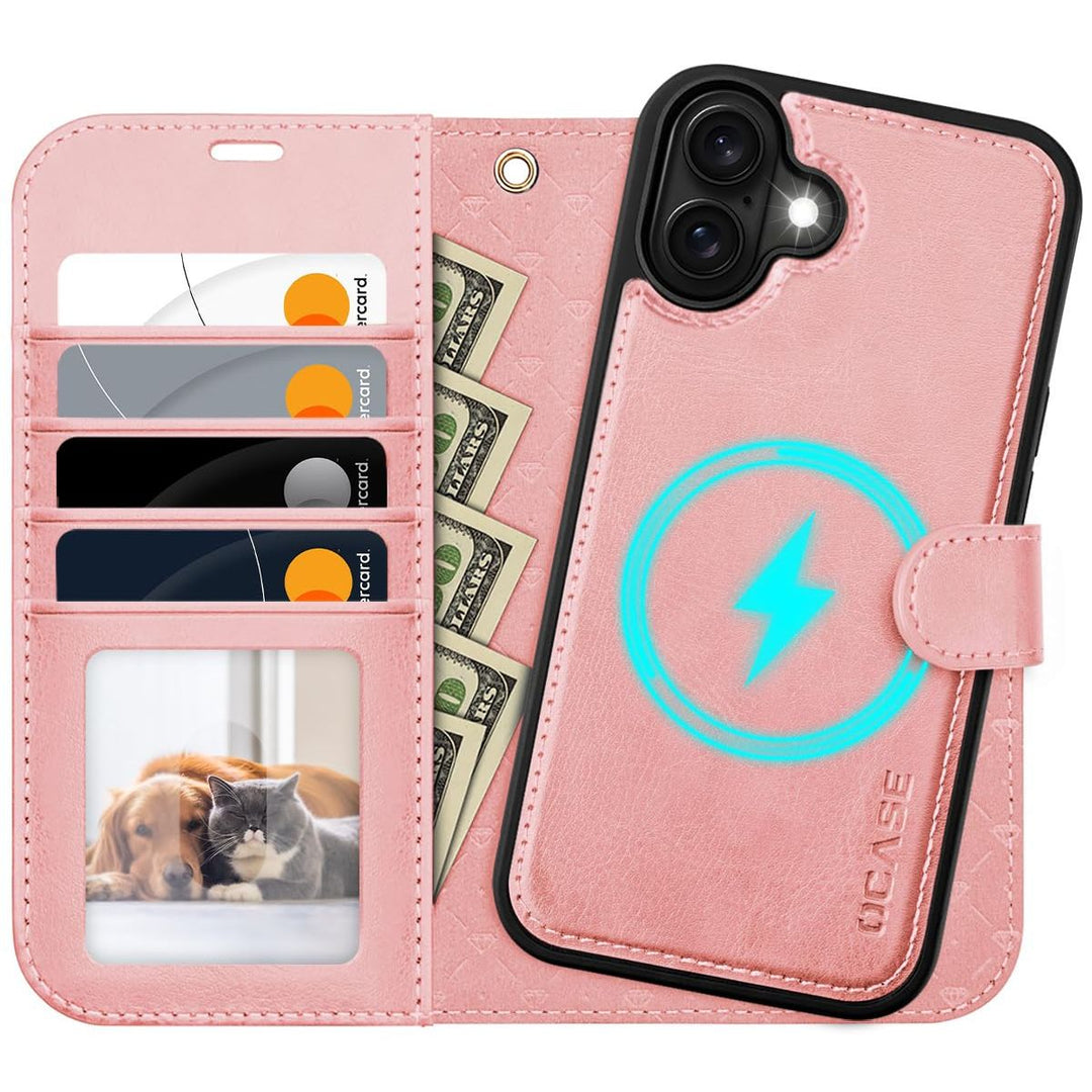 OCASE iPhone 16 Pro Detachable Wallet Case – PU Leather, RFID Blocking (Ice Blue)