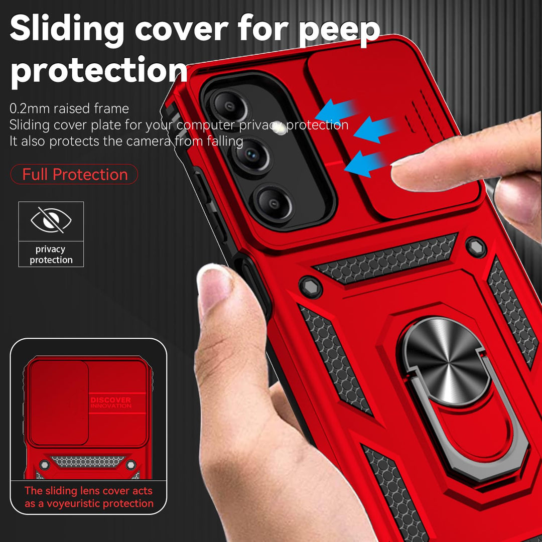 SunStory Phone Case for Samsung Galaxy A15 5G Case with HD Screen Protector & Slide Camera Cover & Rotated Ring Kickstand, [Military-Grade] Phone Case for Galaxy A15 5G (Red) - DOKUTRONIX