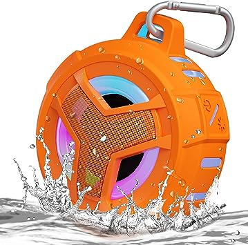 Portable Bluetooth Shower Speaker with LED Light - Waterproof, Floating, True Wireless Stereo - Orange