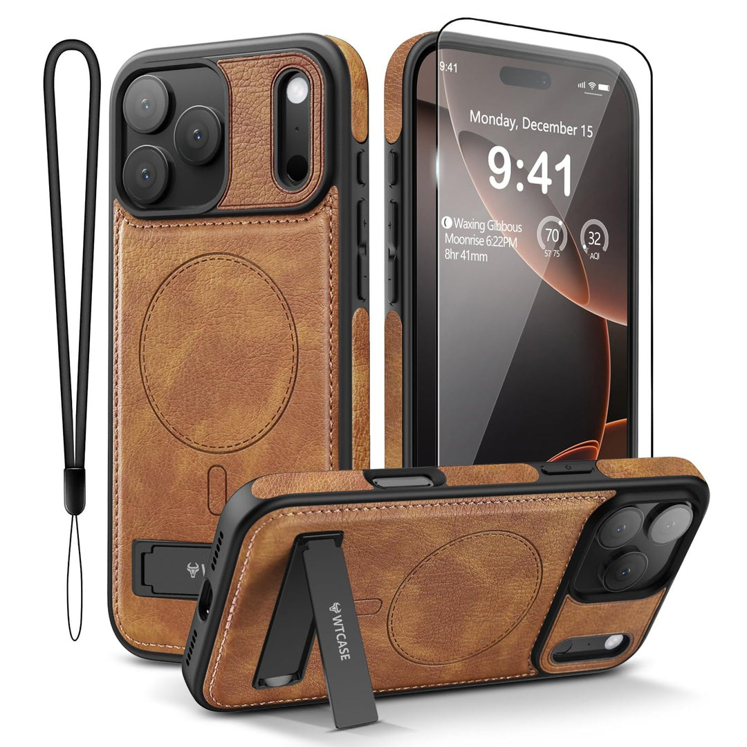MagSafe SlimStand: Magnetic Leather Case for iPhone 17