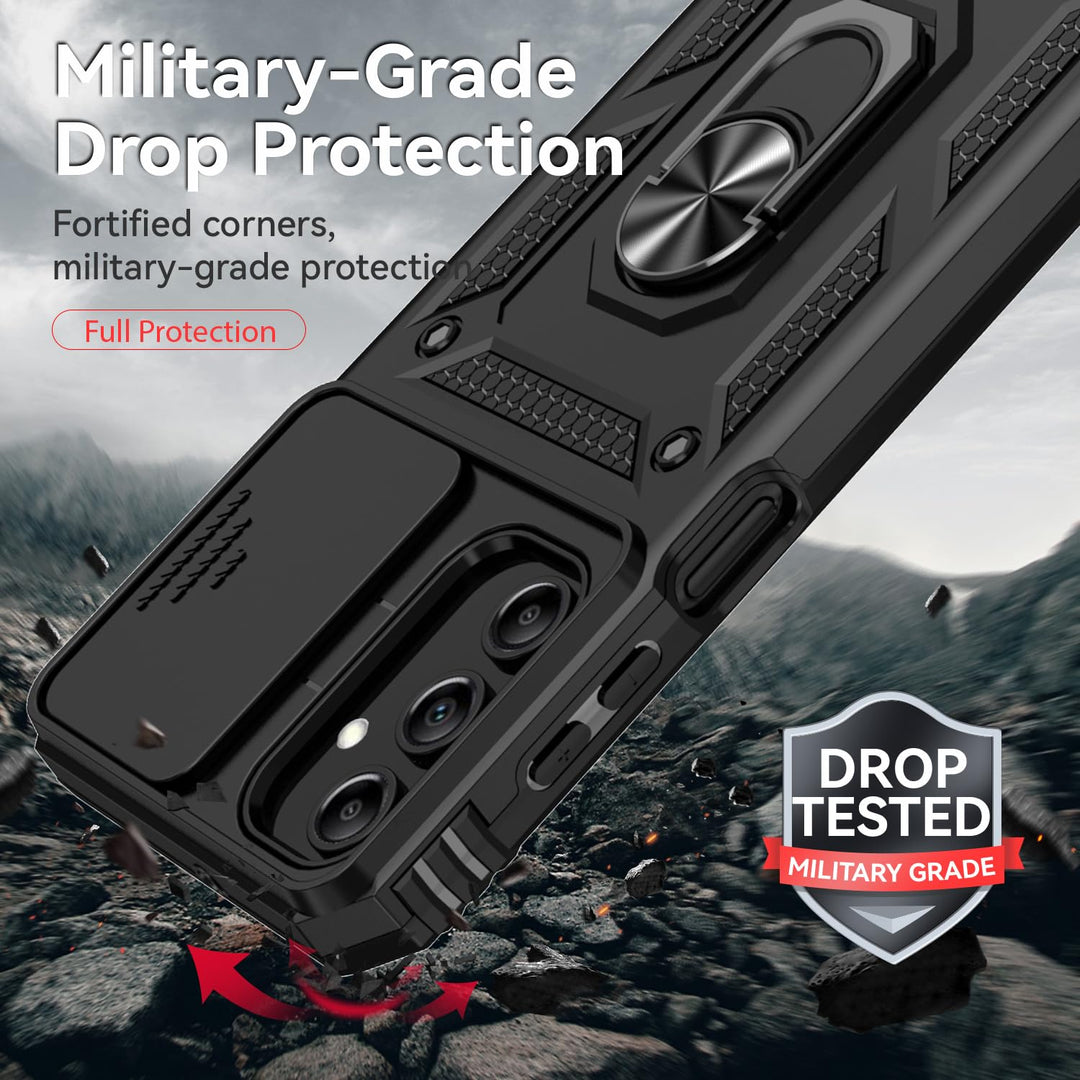 SunStory Phone Case for Samsung Galaxy A15 5G Case with HD Screen Protector & Slide Camera Cover & Rotated Ring Kickstand, [Military-Grade] Phone Case for Galaxy A15 5G (Red) - DOKUTRONIX