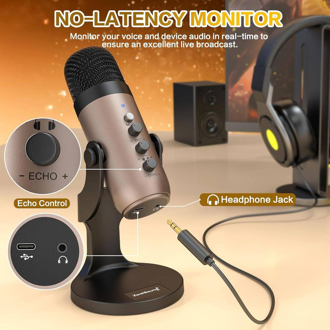 ZealSound Gold USB Gaming Mic with Headphone Jack - DOKUTRONIX