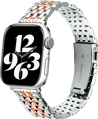 TISIM Stainless Steel Metal Watchband for Apple Watch - Silver and Rose Gold, Full Series Compatibility, Easy to Adjust, Premium Quality