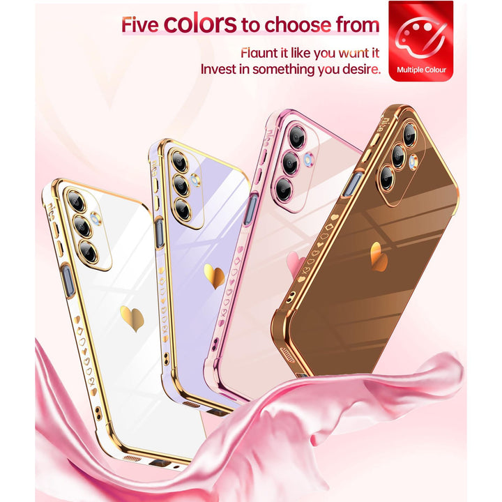 LeYi for Samsung Galaxy A15 5G Case: with Tempered Glass Screen Protector [2 Pcs]+ Full Camera Lens Protection,Love Heart Plating Girly Cute Luxury Shockproof Case, Cute Present for Mom, Dark Purple - DOKUTRONIX