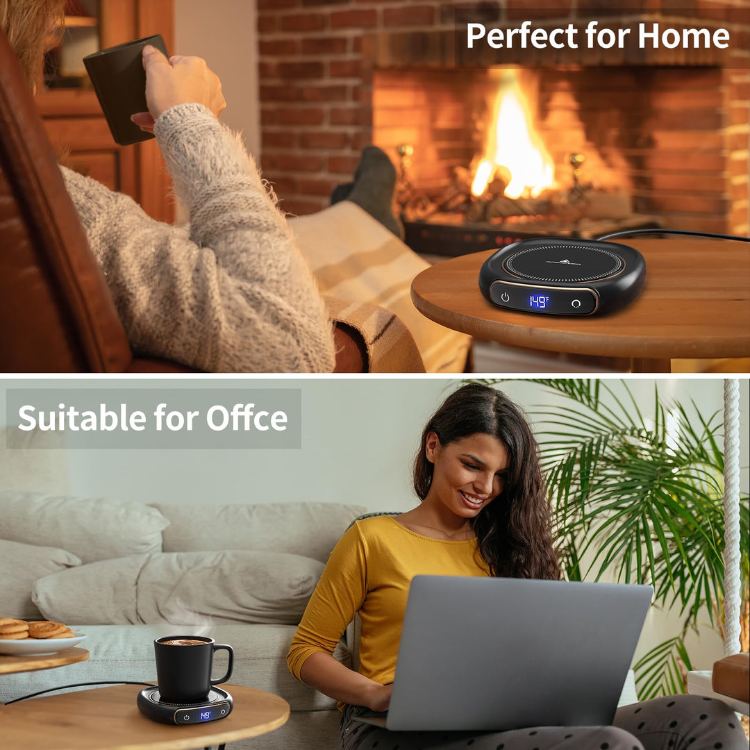 HeatMate Mug Warmer & Set - Coffee and Beverage Warmer with Auto Shut Off (Black)
