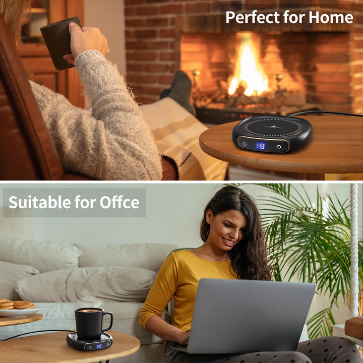HeatMate Mug Warmer & Set - Coffee and Beverage Warmer with Auto Shut Off (Black)