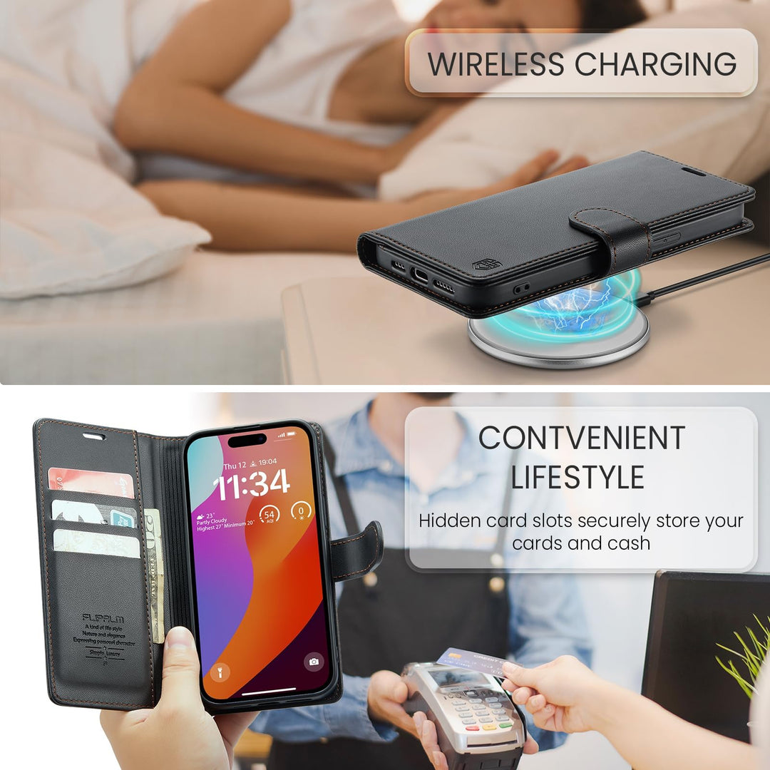 iPhone 16 Pro RFID Wallet Case - Purple Flip Cover