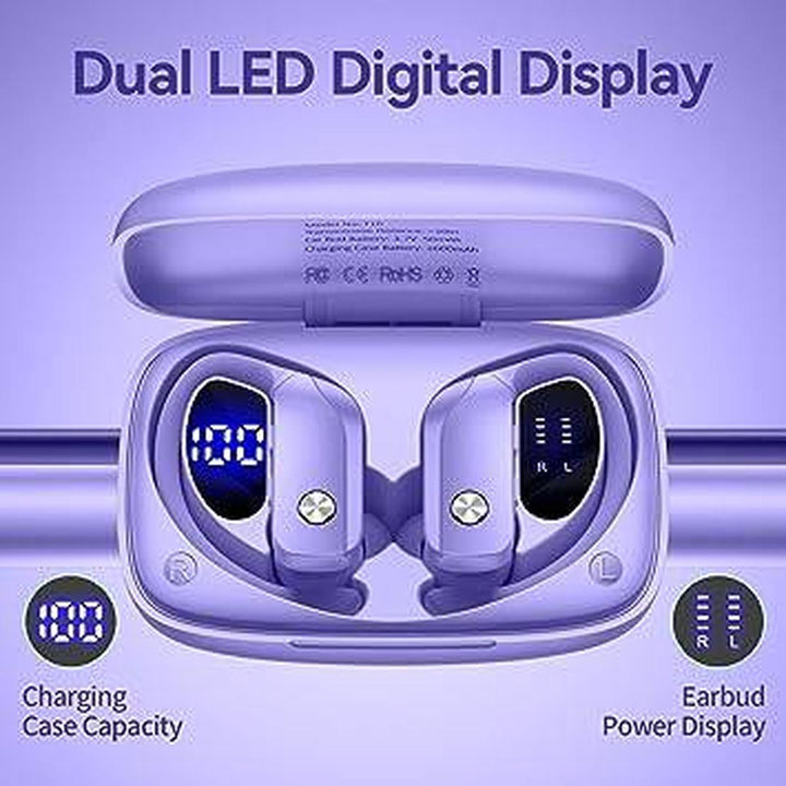 Purple Sport LED Bluetooth Earbuds - 48hr Playtime - DOKUTRONIX