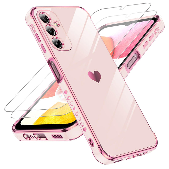 LeYi for Samsung Galaxy A15 5G Case: with Tempered Glass Screen Protector [2 Pcs]+ Full Camera Lens Protection,Love Heart Plating Girly Cute Luxury Shockproof Case, Cute Present for Mom, Dark Purple - DOKUTRONIX