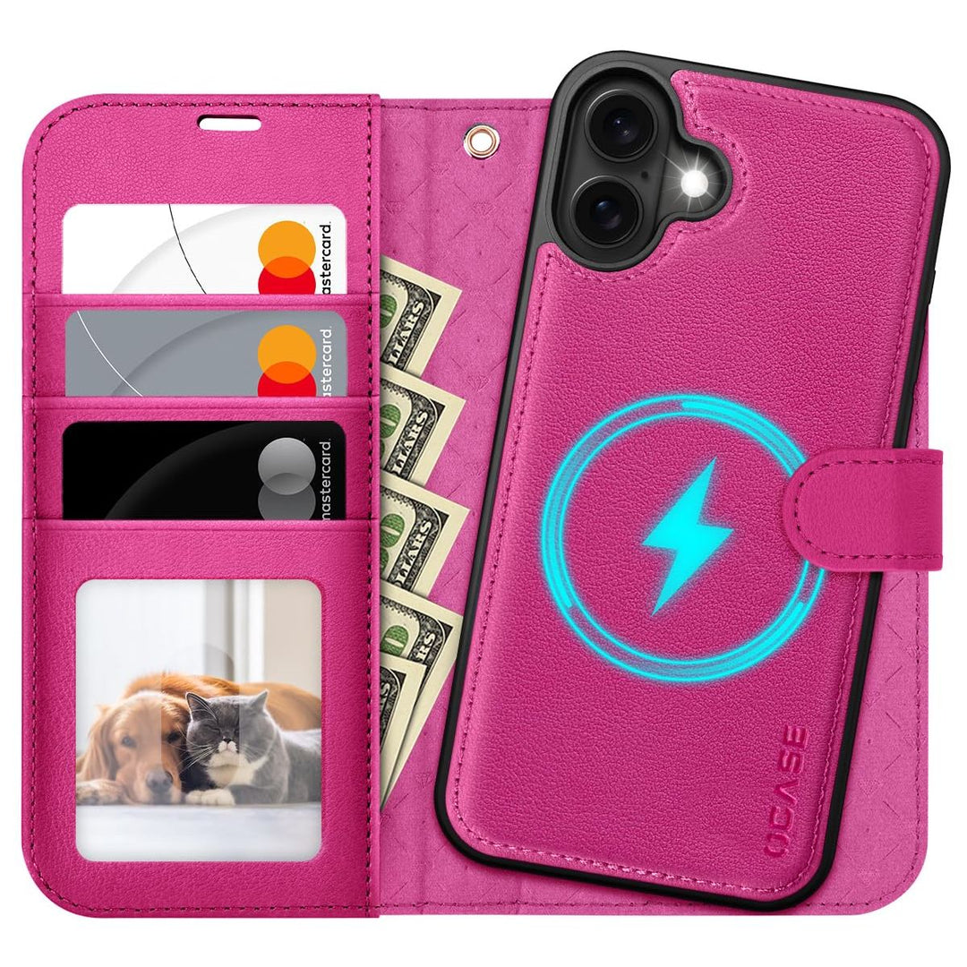 OCASE iPhone 16 Pro Detachable Wallet Case – PU Leather, RFID Blocking (Ice Blue)