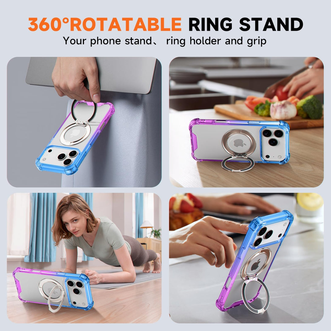 MagSafe Clear Ring Stand Case for iPhone 17 Pro Max – Blue/Purple