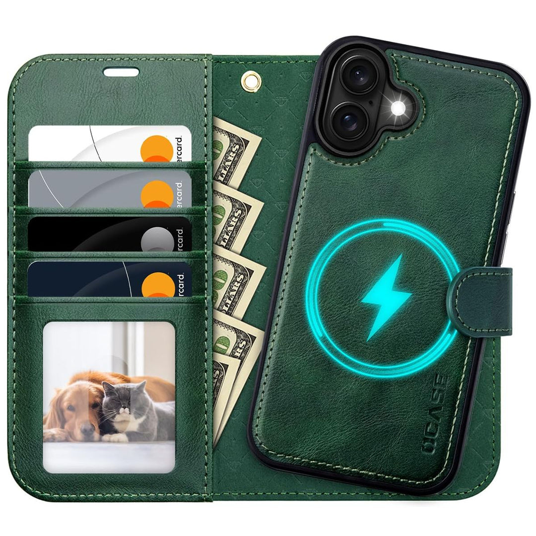 OCASE iPhone 16 Pro Detachable Wallet Case – PU Leather, RFID Blocking (Ice Blue)