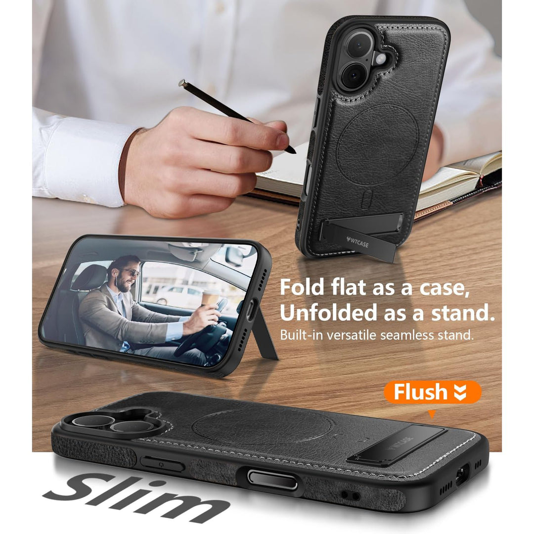 MagSafe SlimStand: Magnetic Leather Case for iPhone 17