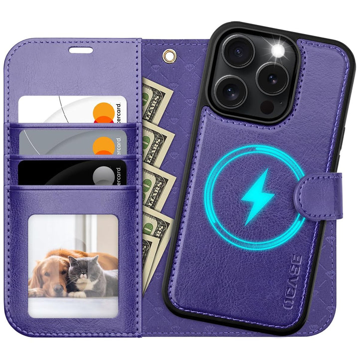 OCASE iPhone 16 Pro Detachable Wallet Case – PU Leather, RFID Blocking (Ice Blue)