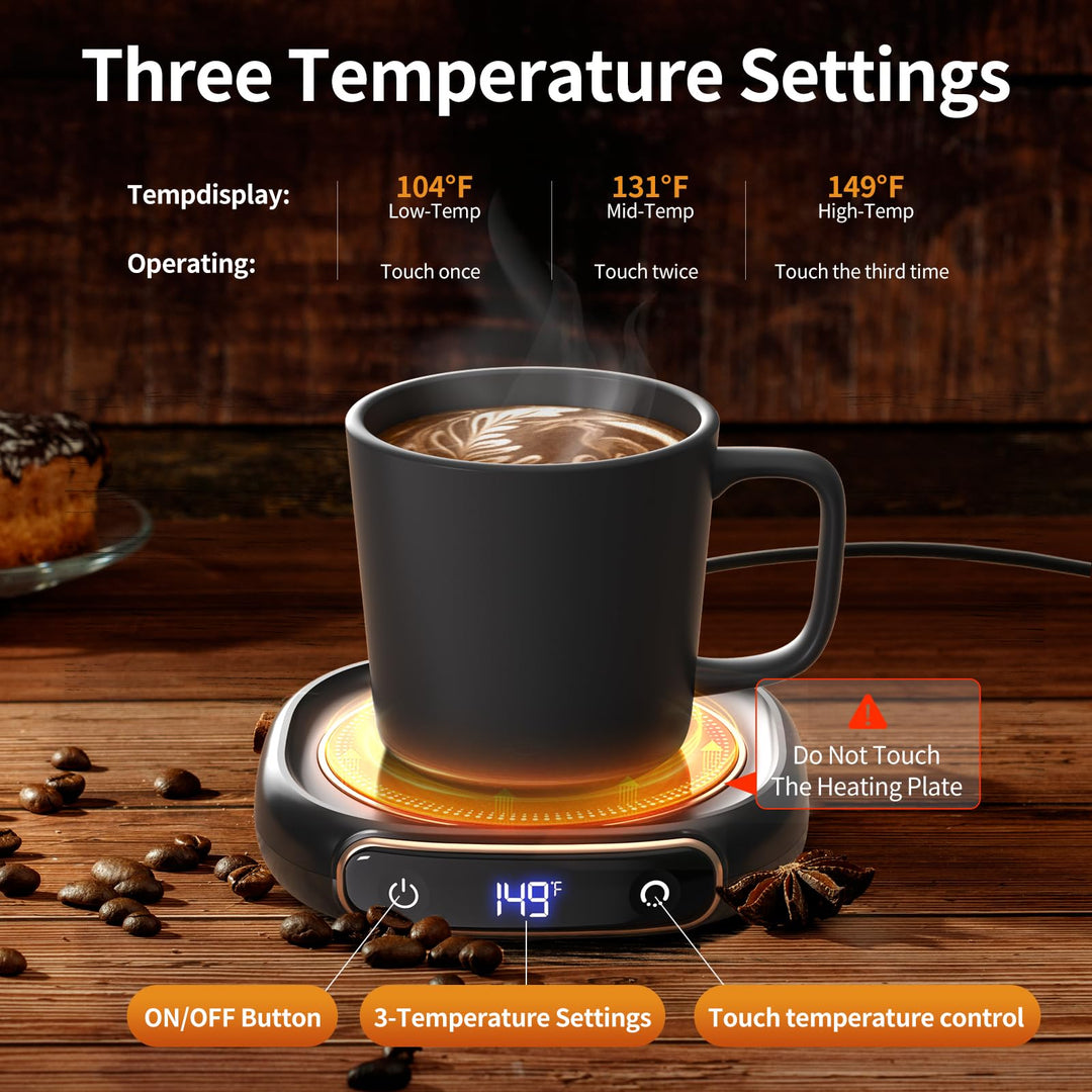 HeatMate Mug Warmer & Set - Coffee and Beverage Warmer with Auto Shut Off (Black)