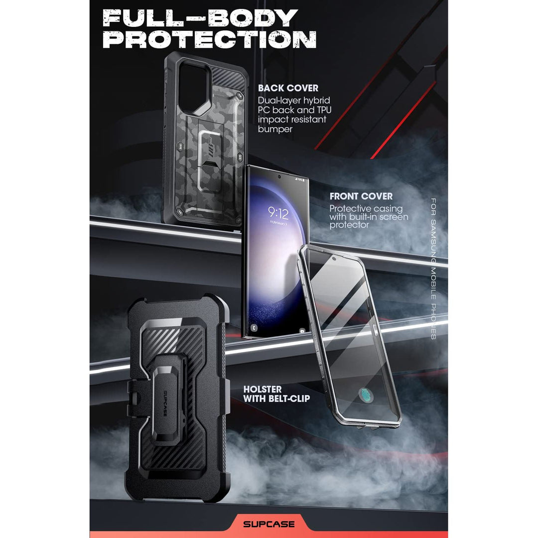 SUPCASE for Samsung Galaxy S23 Ultra Case with Stand, [Unicorn Beetle Pro] [2 Front Frames] [Built-in Screen Protector & Belt-Clip] Military-Grade Protection Phone Case for Galaxy S23 Ultra, Black - DOKUTRONIX