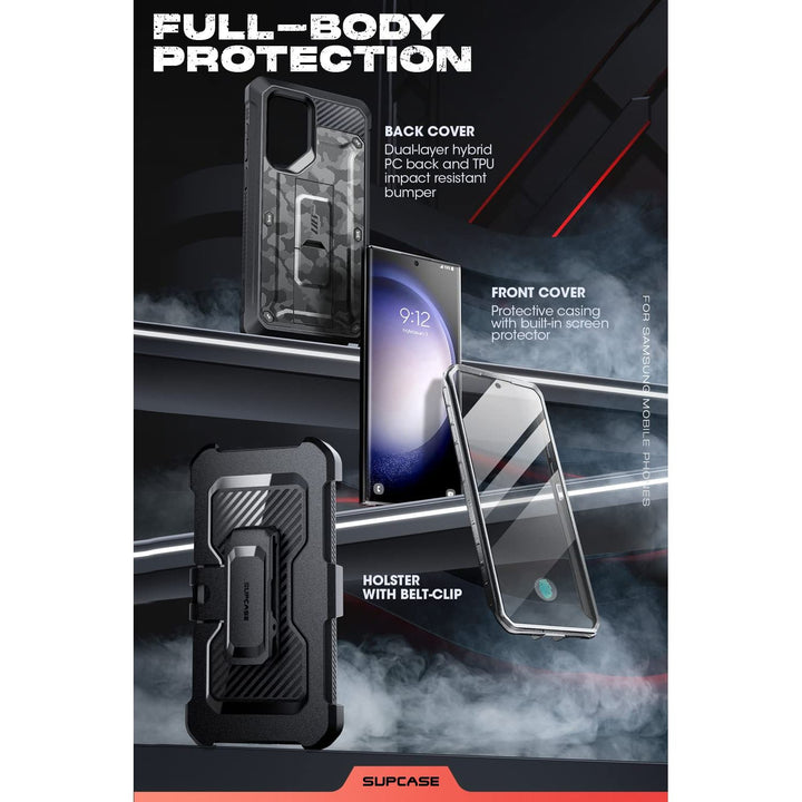 SUPCASE for Samsung Galaxy S23 Ultra Case with Stand, [Unicorn Beetle Pro] [2 Front Frames] [Built-in Screen Protector & Belt-Clip] Military-Grade Protection Phone Case for Galaxy S23 Ultra, Black - DOKUTRONIX