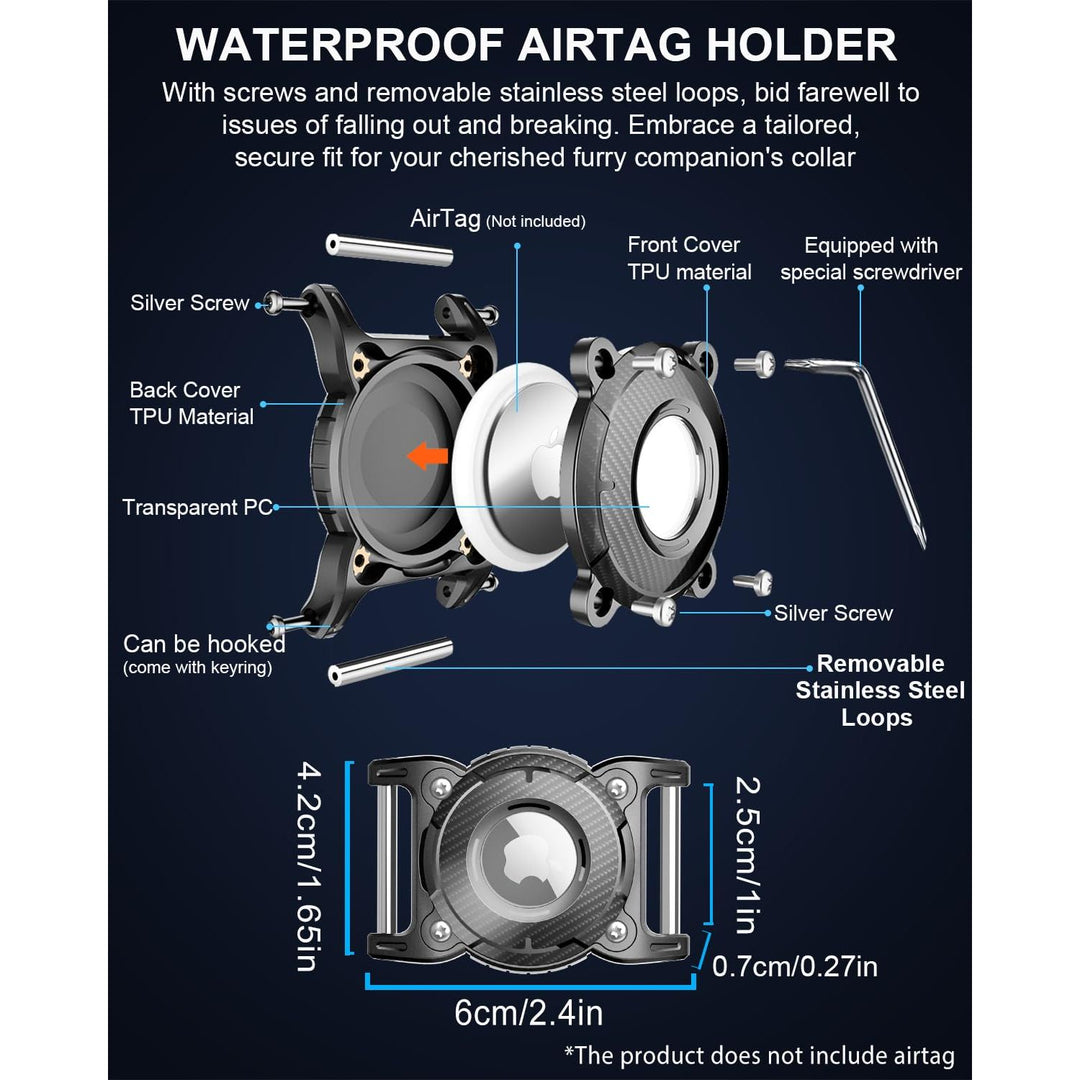 ONEONTA Waterproof AirTag Dog Collar Holder – TPU & Metal - DOKUTRONIX