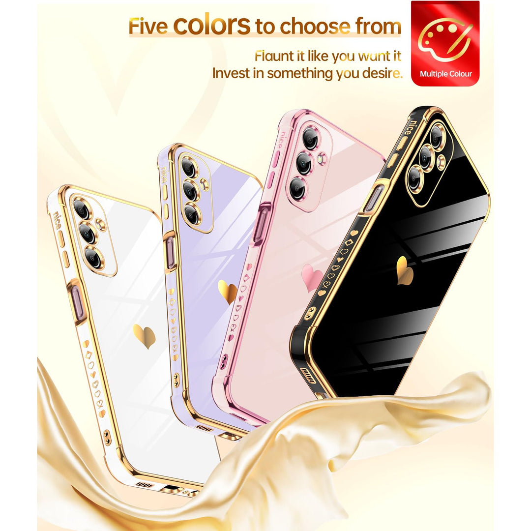 LeYi for Samsung Galaxy A15 5G Case: with Tempered Glass Screen Protector [2 Pcs]+ Full Camera Lens Protection,Love Heart Plating Girly Cute Luxury Shockproof Case, Cute Present for Mom, Dark Purple - DOKUTRONIX