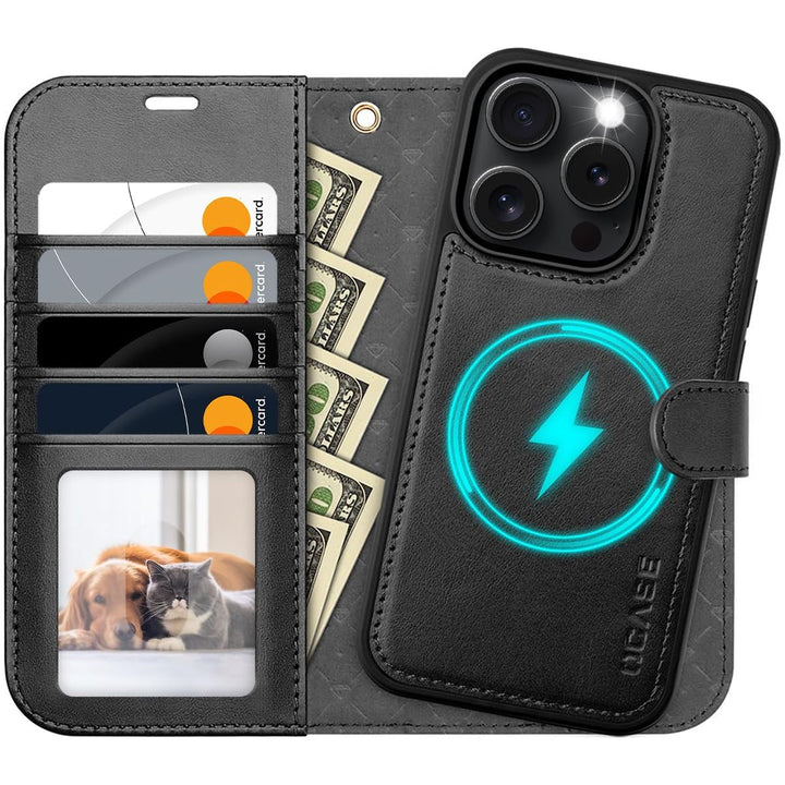 OCASE iPhone 16 Pro Detachable Wallet Case – PU Leather, RFID Blocking (Ice Blue)