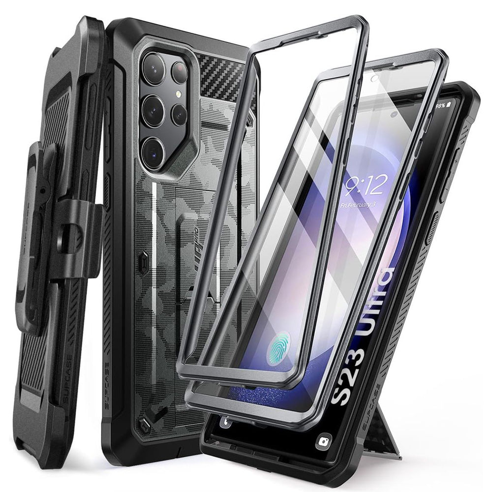 SUPCASE for Samsung Galaxy S23 Ultra Case with Stand, [Unicorn Beetle Pro] [2 Front Frames] [Built-in Screen Protector & Belt-Clip] Military-Grade Protection Phone Case for Galaxy S23 Ultra, Black - DOKUTRONIX