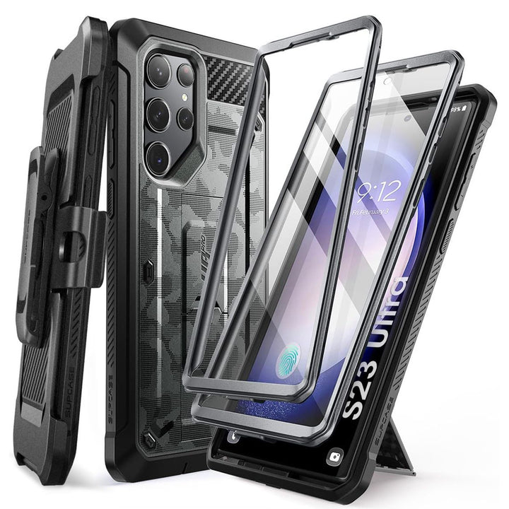 SUPCASE for Samsung Galaxy S23 Ultra Case with Stand, [Unicorn Beetle Pro] [2 Front Frames] [Built-in Screen Protector & Belt-Clip] Military-Grade Protection Phone Case for Galaxy S23 Ultra, Black - DOKUTRONIX