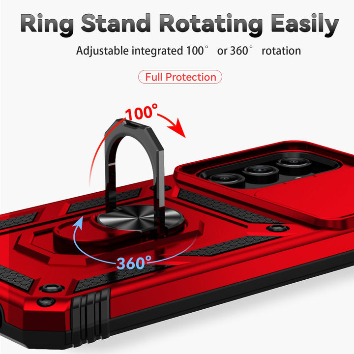 SunStory Phone Case for Samsung Galaxy A15 5G Case with HD Screen Protector & Slide Camera Cover & Rotated Ring Kickstand, [Military-Grade] Phone Case for Galaxy A15 5G (Red) - DOKUTRONIX