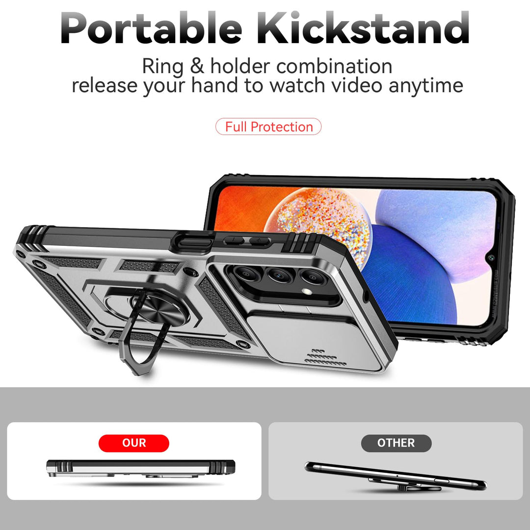 SunStory Phone Case for Samsung Galaxy A15 5G Case with HD Screen Protector & Slide Camera Cover & Rotated Ring Kickstand, [Military-Grade] Phone Case for Galaxy A15 5G (Red) - DOKUTRONIX