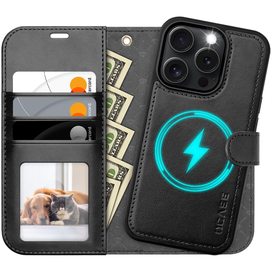 OCASE iPhone 16 Pro Detachable Wallet Case – PU Leather, RFID Blocking (Ice Blue)