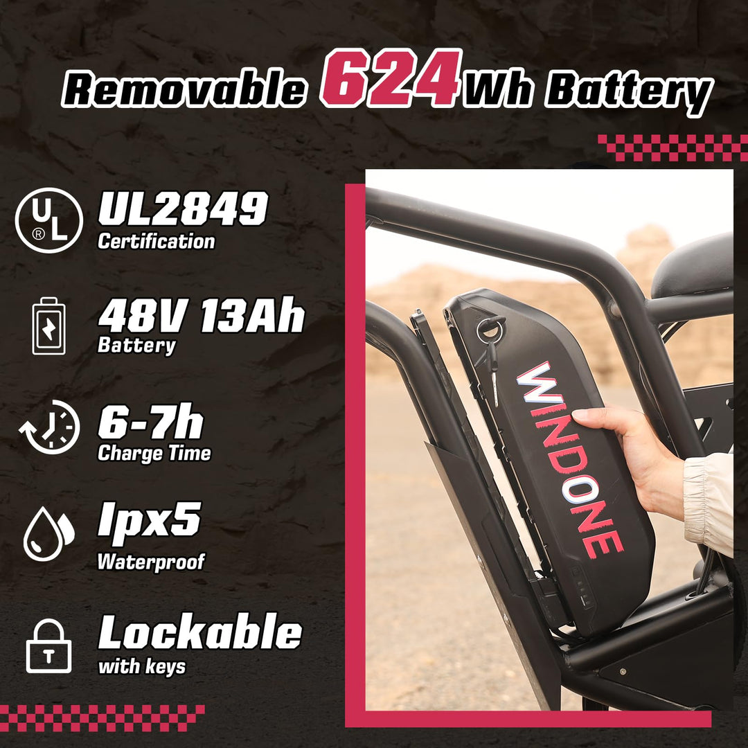 E2/K20 Electric Bike for Adults, 48V 13Ah/15Ah Battery, Up to 28 MPH & 46.6/60 Miles (PAS), 750/1000W Peak Ebike with All-Terrain 20"/26'' Fat Tires, UL Certified, Moped E-Bike - DOKUTRONIX