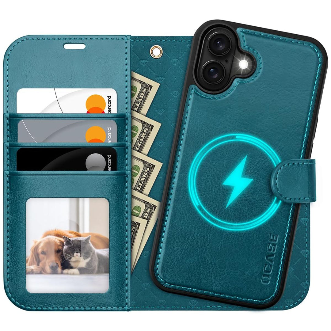 OCASE iPhone 16 Pro Detachable Wallet Case – PU Leather, RFID Blocking (Ice Blue)